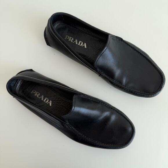 Prada Loafers Men 9 Black Leather Moccasins Driver Slip On Dress Shoe Italy Made - Picture 3 of 12